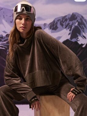 NWT FP Movement by Free People Gray Velvet Cowl Sweatshirt
